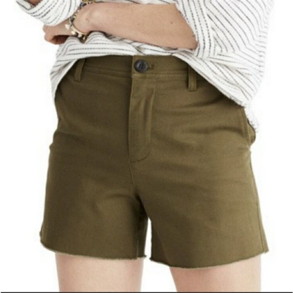 Madewell Olive Green Cotton Blend High Rise Raw Hem Classic Preppy Shorts 28